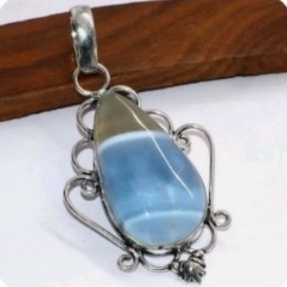 Owhyee Blue Opal Gemstone 925 Sterling Silver Handmade Pendant Necklace